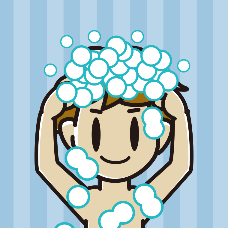 頭を洗う男子高校生のイラスト【色、背景あり】PNG