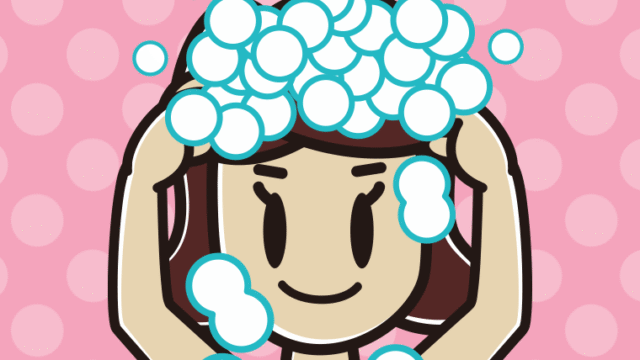 頭を洗う女子高校生のイラスト【色、背景あり】PNG