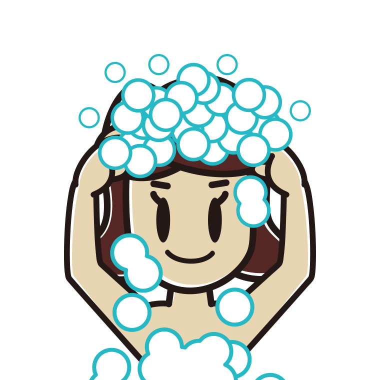 頭を洗う女子高校生のイラスト【色あり、背景なし】透過PNG