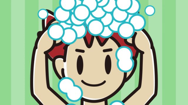 頭を洗う男子大学生のイラスト【色、背景あり】PNG