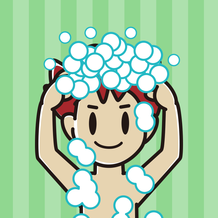 頭を洗う男子大学生のイラスト【色、背景あり】PNG