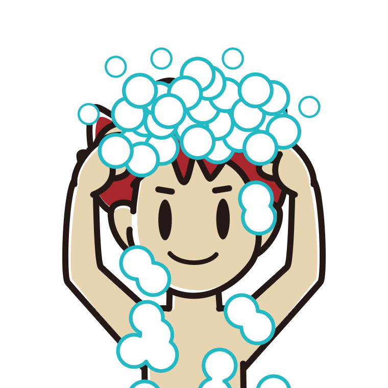 頭を洗う男子大学生のイラスト【色あり、背景なし】透過PNG