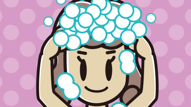 頭を洗う女子大学生のイラスト【色、背景あり】PNG