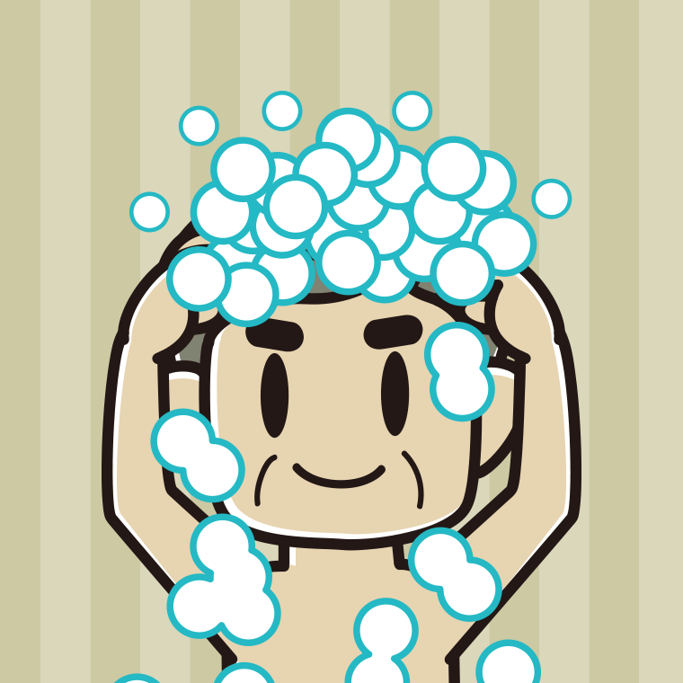 頭を洗うおじさんのイラスト【色、背景あり】PNG