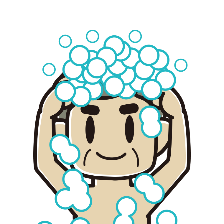 頭を洗うおじさんのイラスト【色あり、背景なし】透過PNG