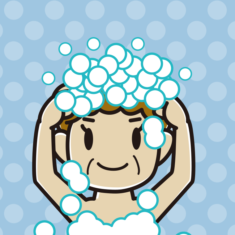 頭を洗うおばさんのイラスト【色、背景あり】PNG