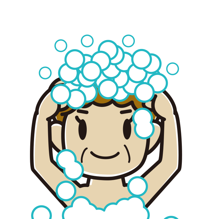 頭を洗うおばさんのイラスト【色あり、背景なし】透過PNG