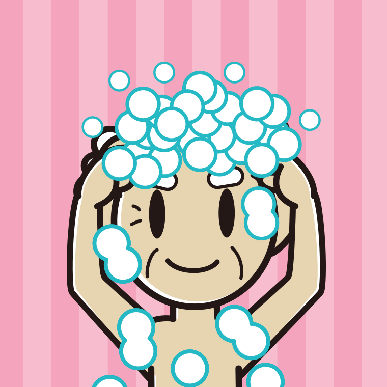 頭を洗うおじいさんのイラスト【色、背景あり】PNG