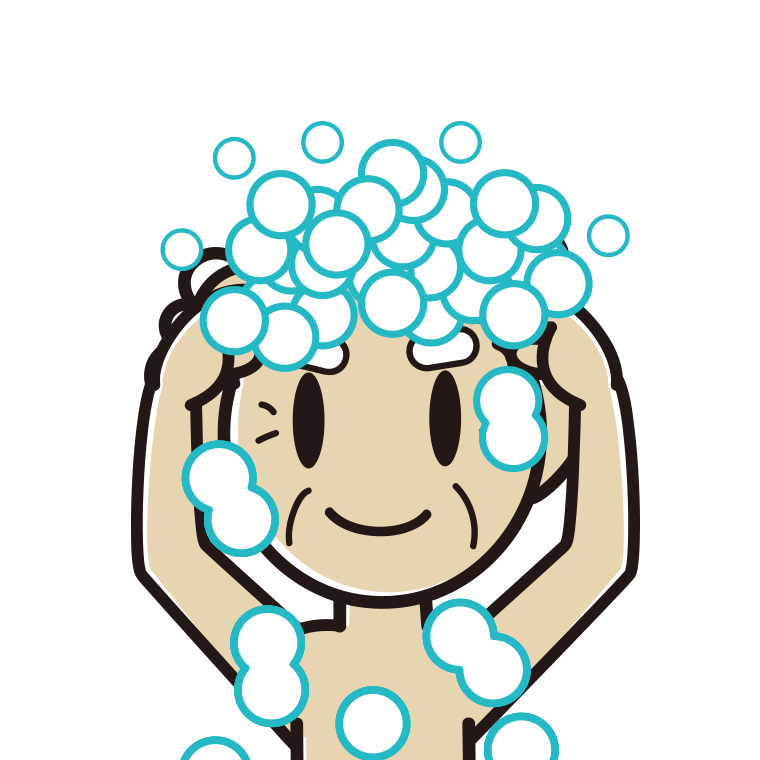 頭を洗うおじいさんのイラスト【色あり、背景なし】透過PNG