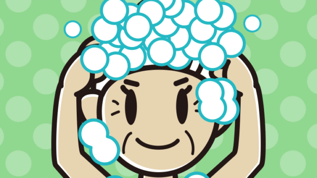 頭を洗うおばあさんのイラスト【色、背景あり】PNG