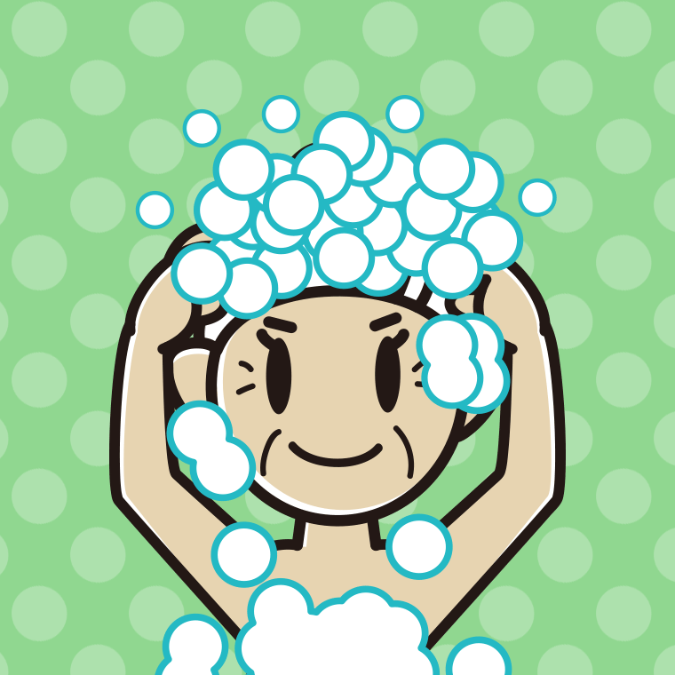 頭を洗うおばあさんのイラスト【色、背景あり】PNG