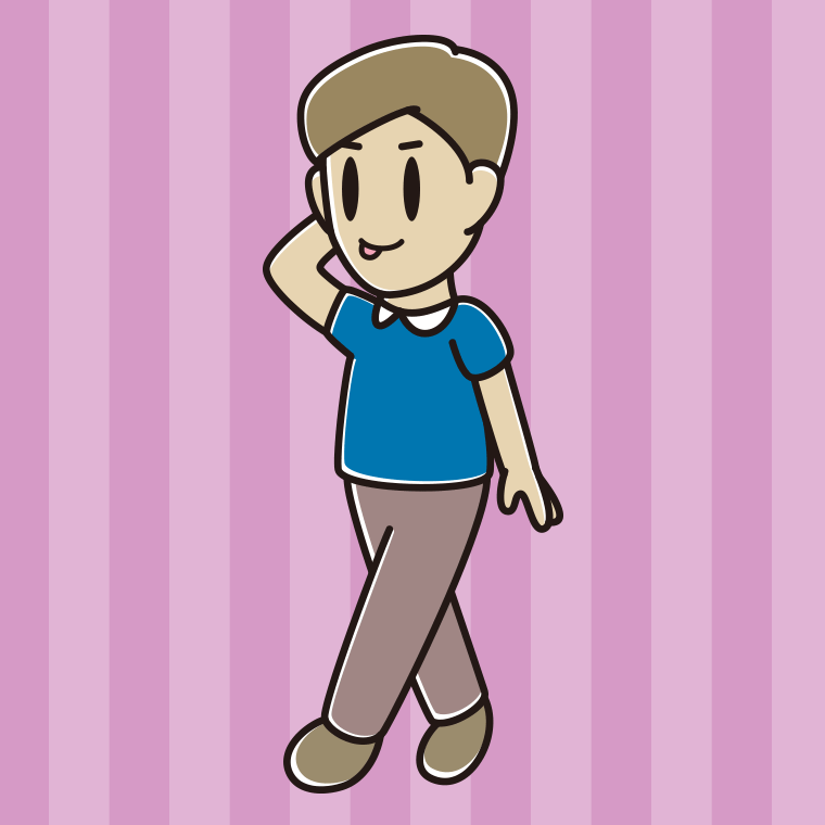 歩いていてテヘヘな男性のイラスト【色、背景あり】PNG