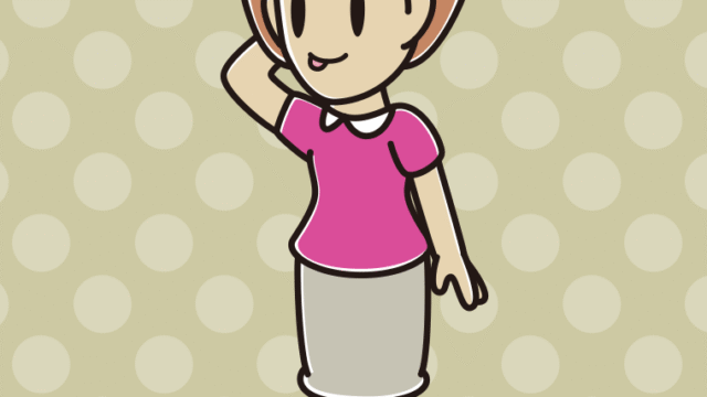 歩いていてテヘヘな女性のイラスト【色、背景あり】PNG