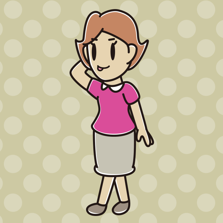 歩いていてテヘヘな女性のイラスト【色、背景あり】PNG