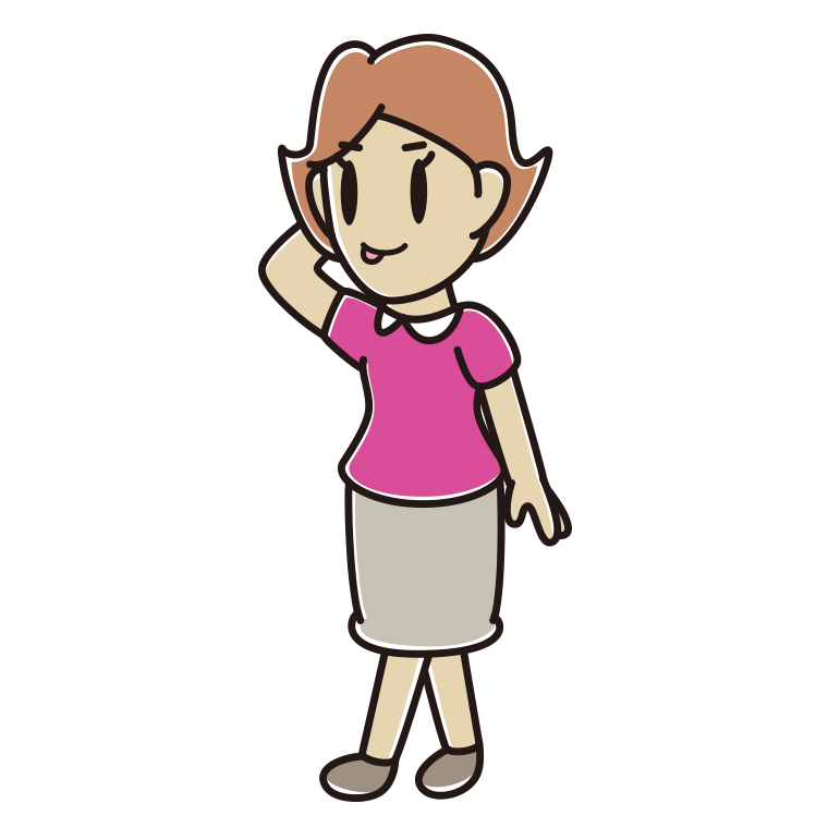 歩いていてテヘヘな女性のイラスト【色あり、背景なし】透過PNG