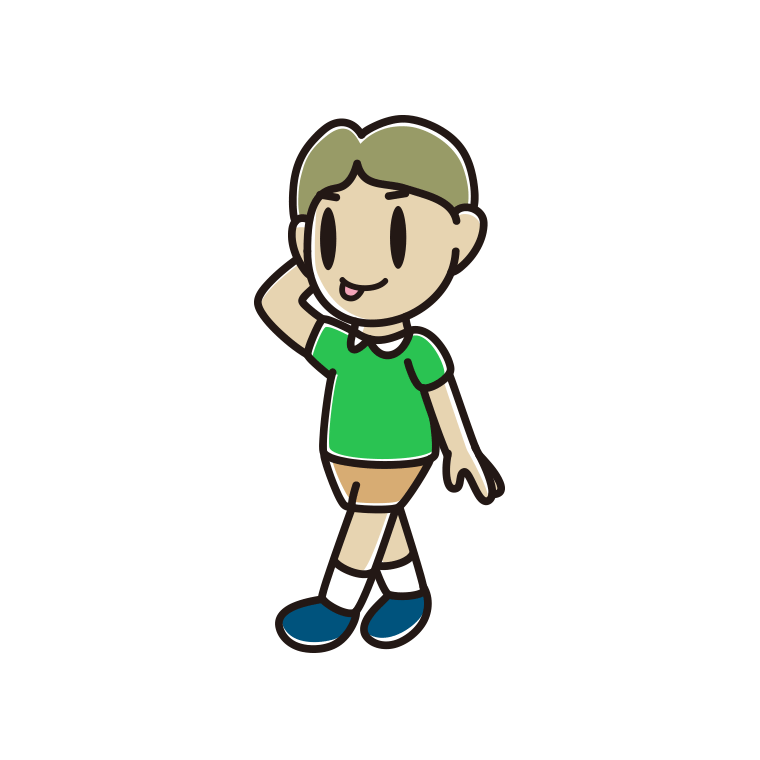 歩いていてテヘヘな小学生男子のイラスト【色あり、背景なし】透過PNG