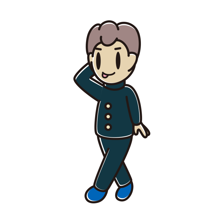 歩いていてテヘヘな男子中学生のイラスト【色あり、背景なし】透過PNG