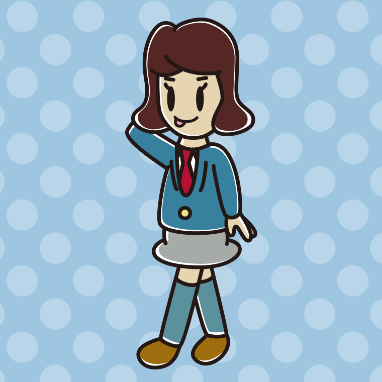 歩いていてテヘヘな女子高校生のイラスト【色、背景あり】PNG