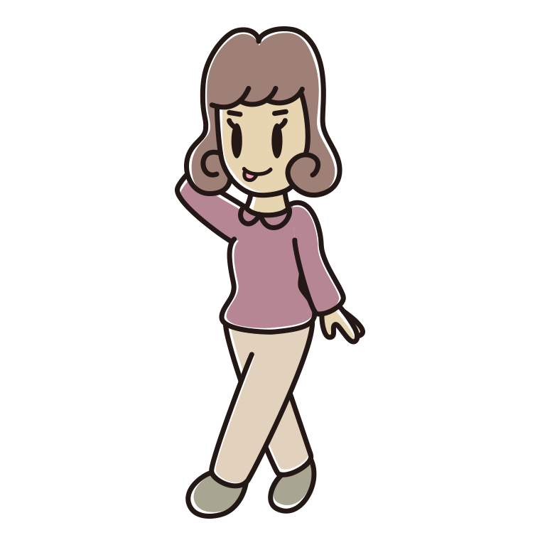 歩いていてテヘヘな女子大学生のイラスト【色あり、背景なし】透過PNG