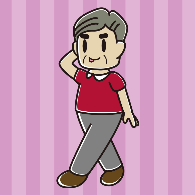 歩いていてテヘヘなおじさんのイラスト【色、背景あり】PNG