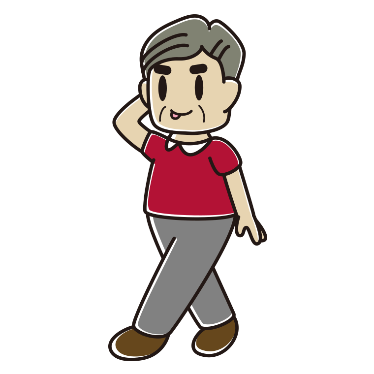 歩いていてテヘヘなおじさんのイラスト【色あり、背景なし】透過PNG