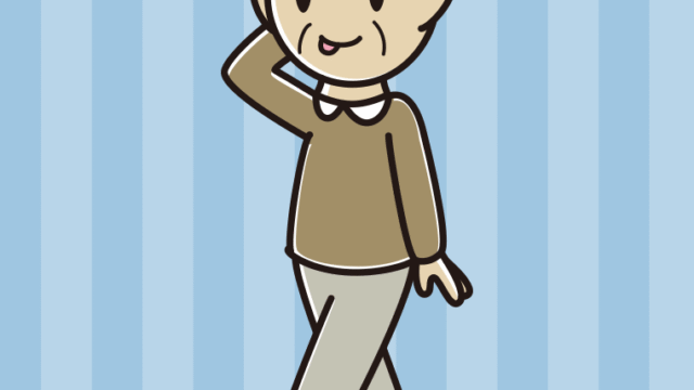 歩いていてテヘヘなおじいさんのイラスト【色、背景あり】PNG