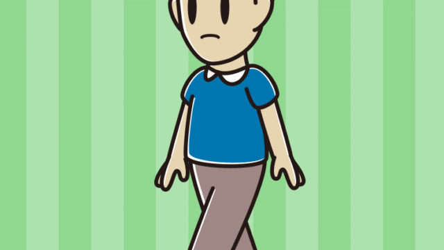 歩いていて何かに気付く男性のイラスト【色、背景あり】PNG