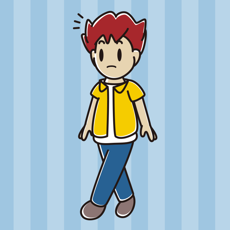 歩いていて何かに気付く男子大学生のイラスト【色、背景あり】PNG