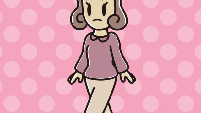 歩いていて何かに気付く女子大学生のイラスト【色、背景あり】PNG