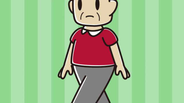 歩いていて何かに気付くおじさんのイラスト【色、背景あり】PNG