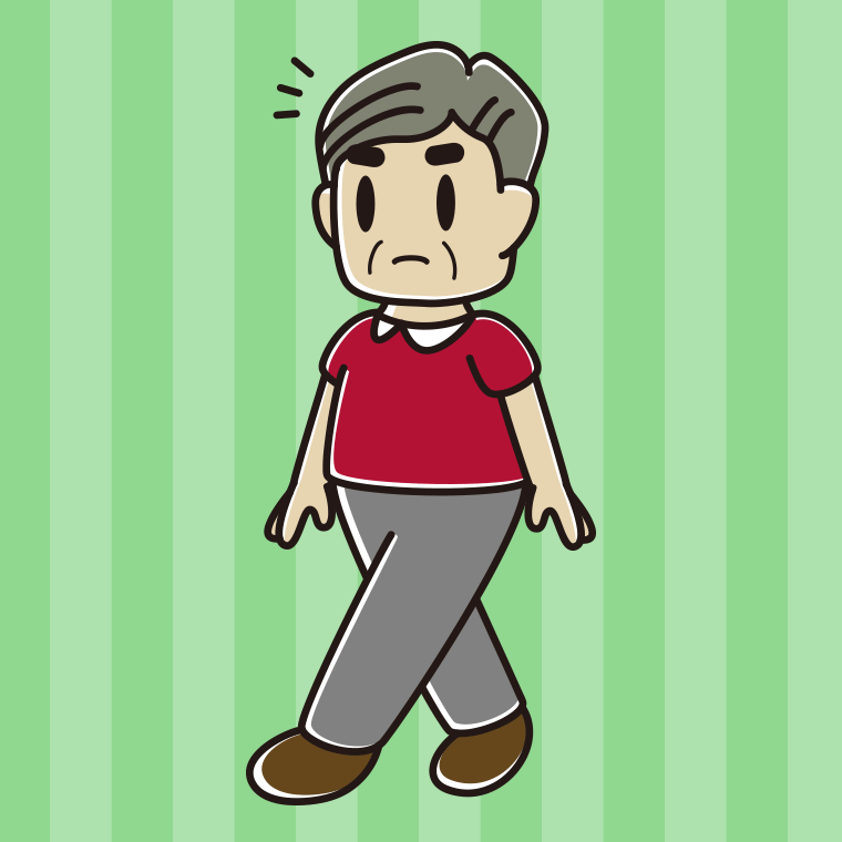 歩いていて何かに気付くおじさんのイラスト【色、背景あり】PNG