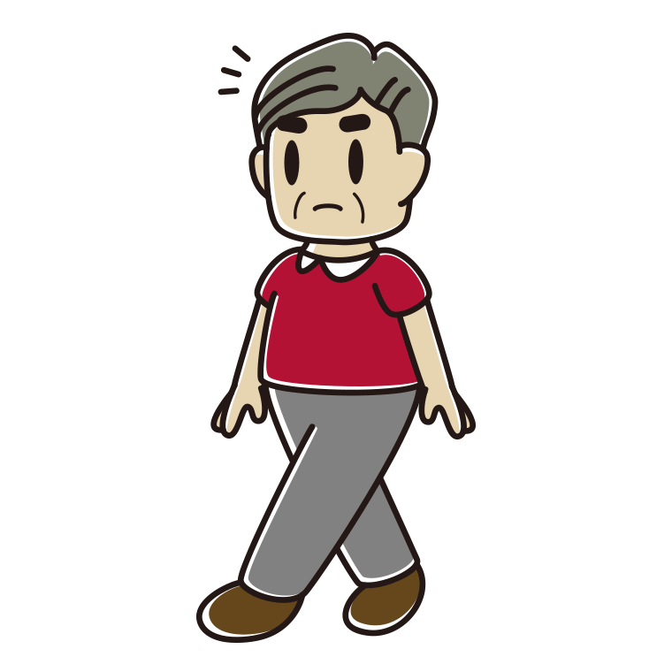 歩いていて何かに気付くおじさんのイラスト【色あり、背景なし】透過PNG