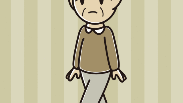 歩いていて何かに気付くおじいさんのイラスト【色、背景あり】PNG