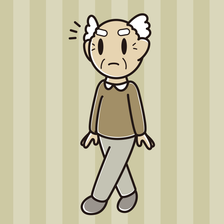 歩いていて何かに気付くおじいさんのイラスト【色、背景あり】PNG