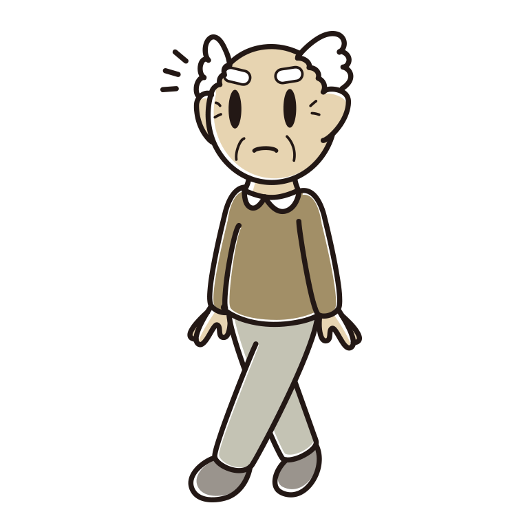 歩いていて何かに気付くおじいさんのイラスト【色あり、背景なし】透過PNG