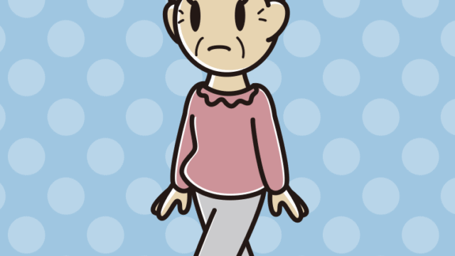 歩いていて何かに気付くおばあさんのイラスト【色、背景あり】PNG