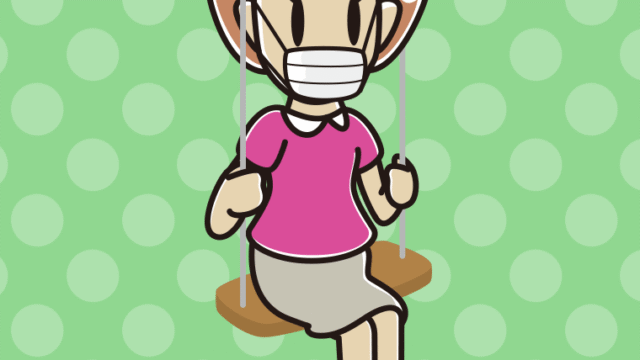 ブランコでマスクをする女性のイラスト【色、背景あり】PNG