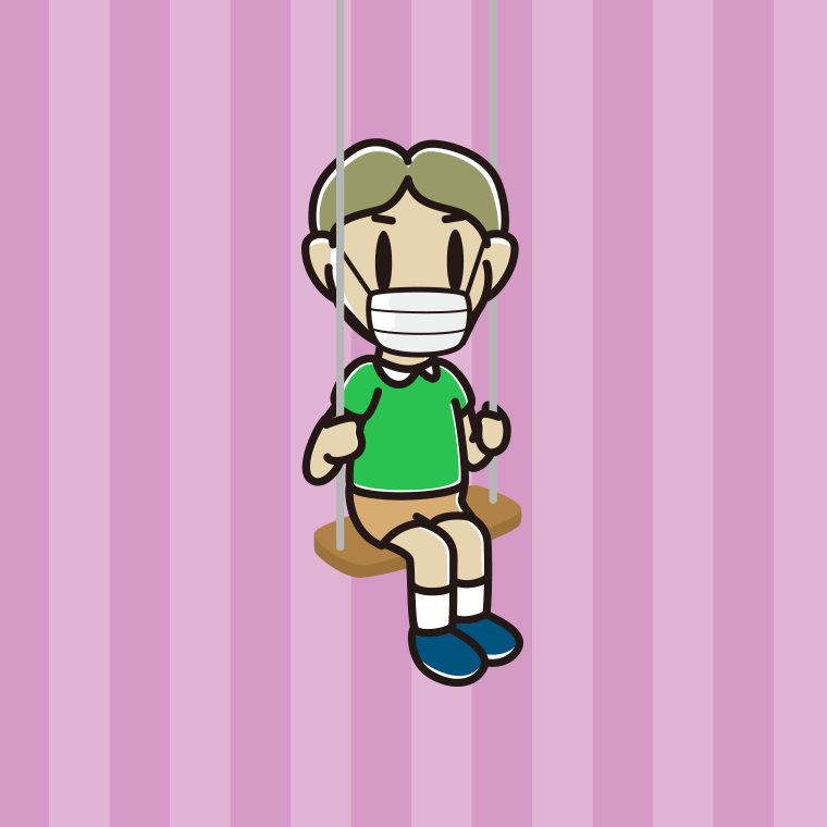 ブランコでマスクをする小学生男子のイラスト【色、背景あり】PNG