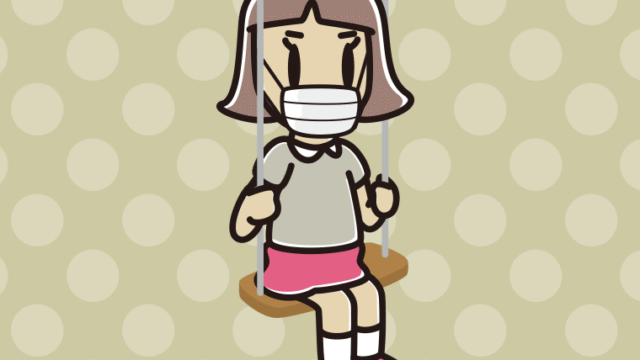 ブランコでマスクをする小学生女子のイラスト【色、背景あり】PNG