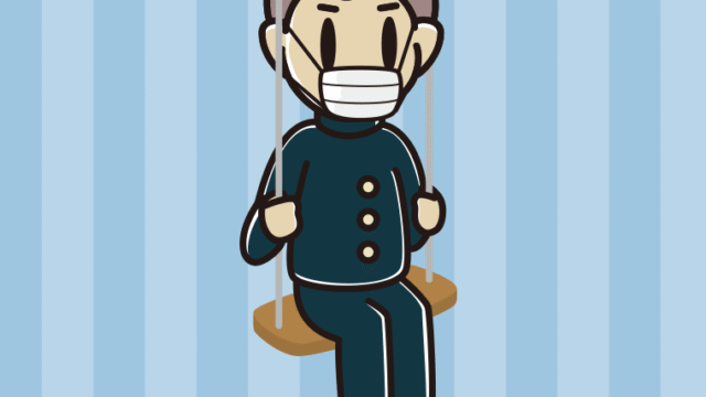 ブランコでマスクをする男子中学生のイラスト【色、背景あり】PNG