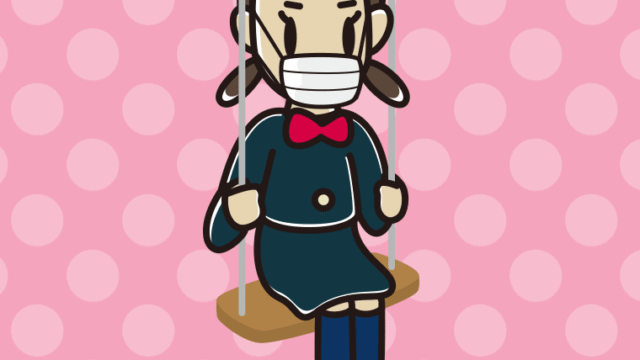 ブランコでマスクをする女子中学生のイラスト【色、背景あり】PNG