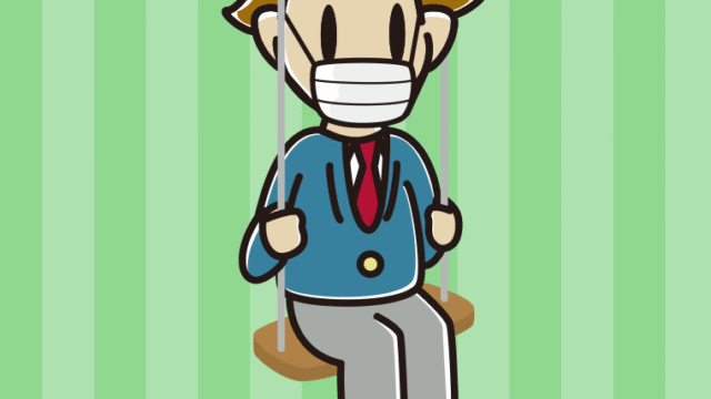 ブランコでマスクをする男子高校生のイラスト【色、背景あり】PNG