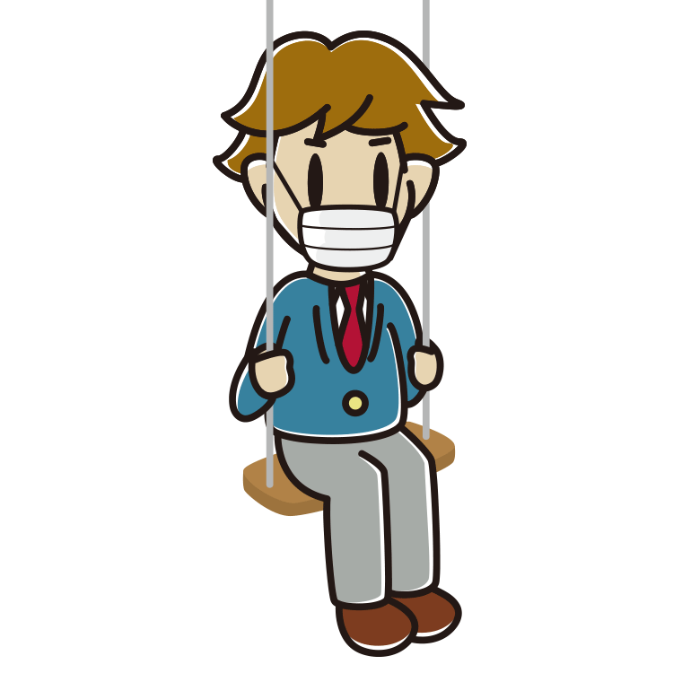 ブランコでマスクをする男子高校生のイラスト【色あり、背景なし】透過PNG