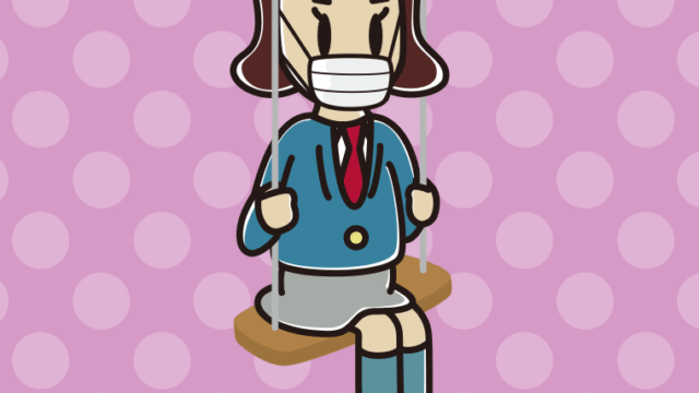 ブランコでマスクをする女子高校生のイラスト【色、背景あり】PNG