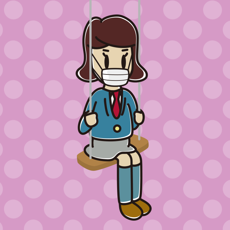 ブランコでマスクをする女子高校生のイラスト【色、背景あり】PNG