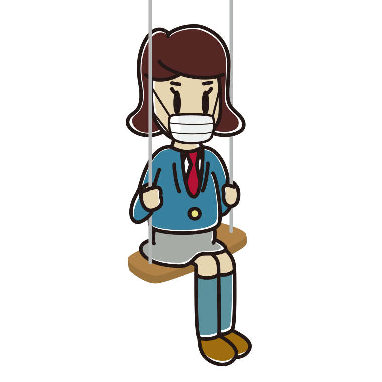 ブランコでマスクをする女子高校生のイラスト【色あり、背景なし】透過PNG