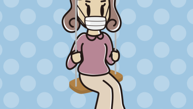 ブランコでマスクをする女子大学生のイラスト【色、背景あり】PNG