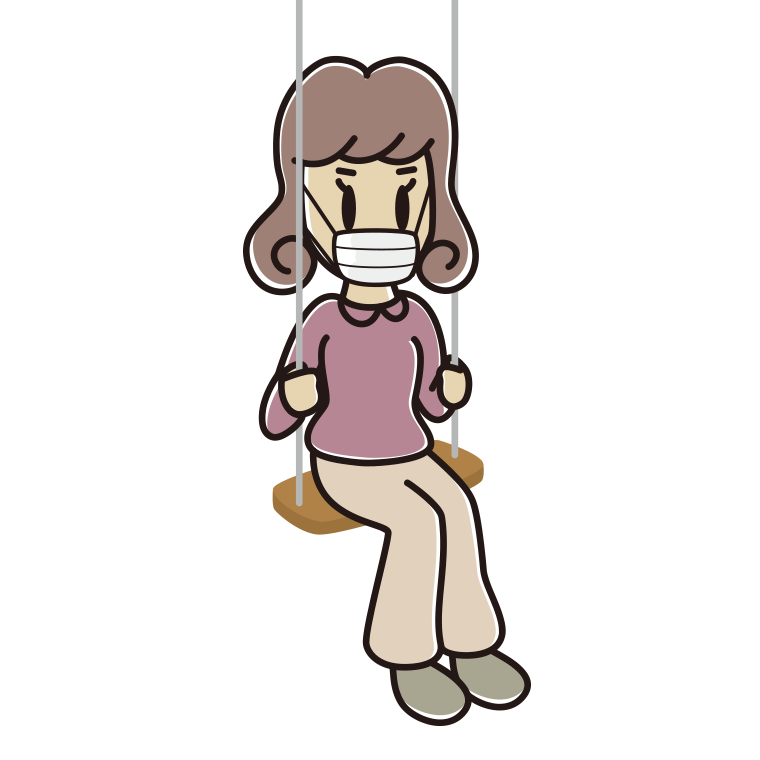 ブランコでマスクをする女子大学生のイラスト【色あり、背景なし】透過PNG
