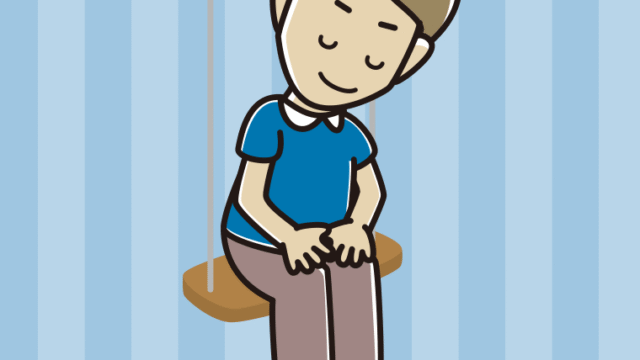 ブランコでお辞儀する男性のイラスト【色、背景あり】PNG