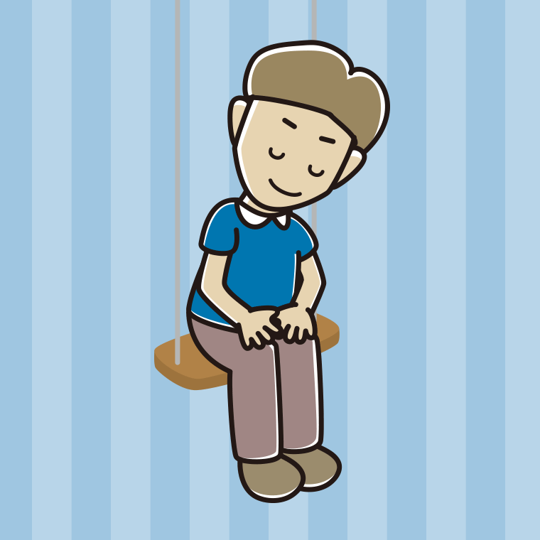 ブランコでお辞儀する男性のイラスト【色、背景あり】PNG